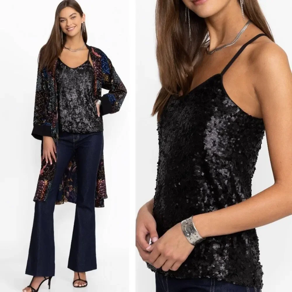 NWT Johnny Was Etta Black Sequin Camisole Tank Size XS - Picture 2 of 16